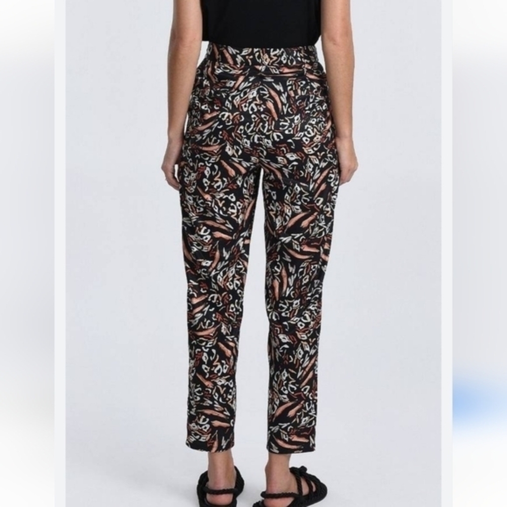 Molly Bracken High Rise Tapered Ankle Pants Abstract Animal Print Black‎ Orange